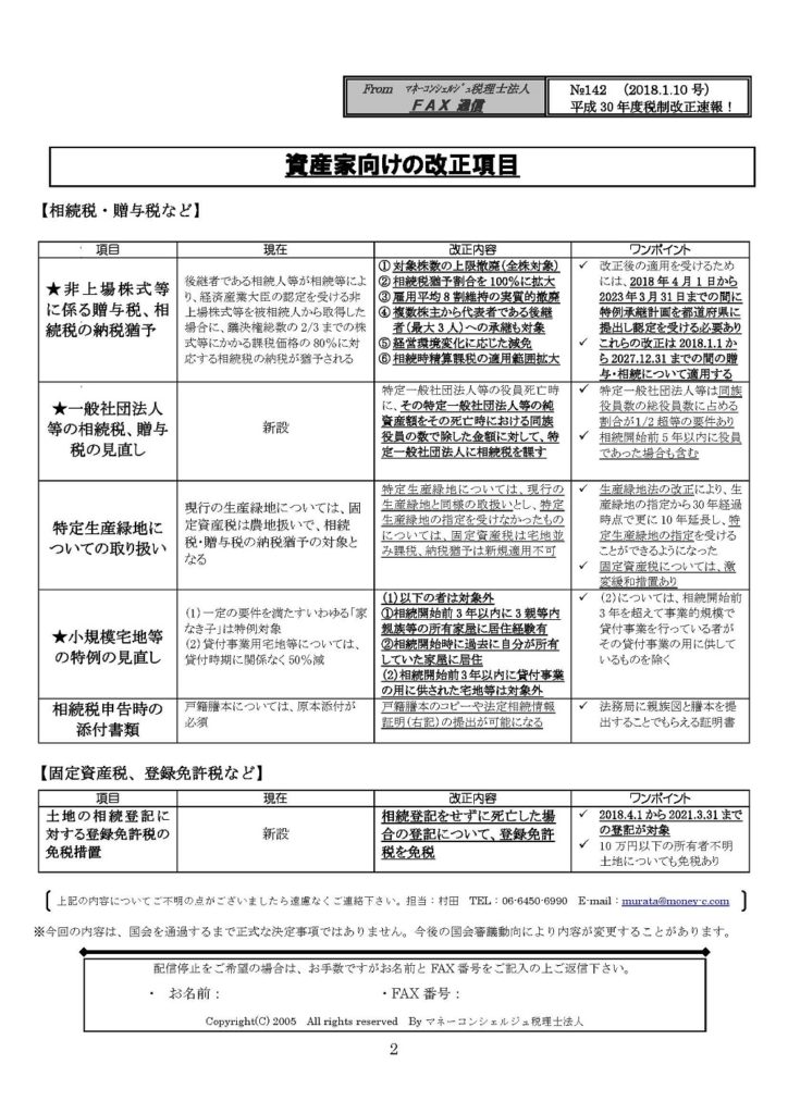 平成30年度税制改正速報！資産家向けの改正項目