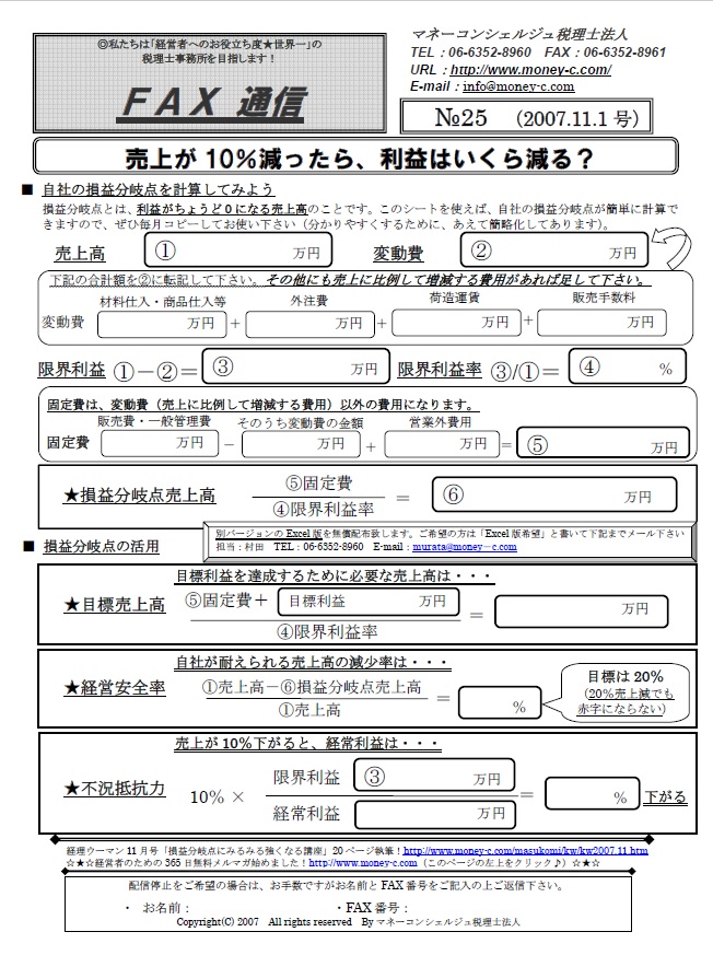 売上が10%減ったら、利益はいくら減る?